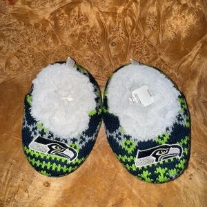 Kids Fuzzy Slippers with Logo - Blue and Green
